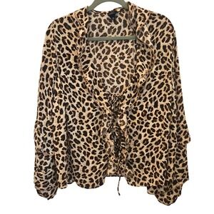 Torrid 00 Leopard Print Tie Front Ruffle Top Blouse Long Sleeve Mob Wife Office